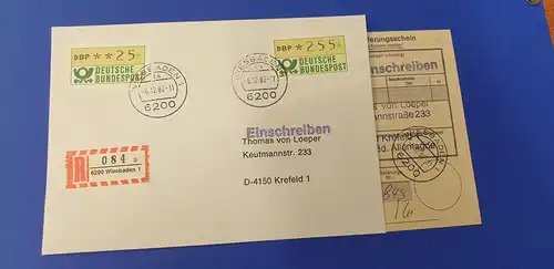 ATM 1.1 Werte 25 und 255, beide gute Zifferntype I auf Brief, Wiesbaden 6.12.82 