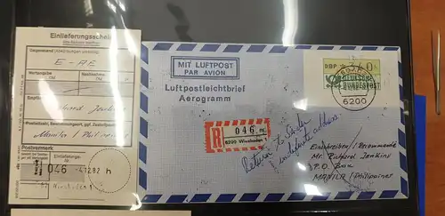ATM 1.1 Wert 340 aus STS Wiesbaden auf R-Brief nach Manila, retour. O 4.12.82