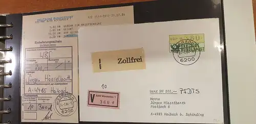 ATM 1.1 Wert 380 aus STS Wiesbaden auf Wertbrief nach Österreich, mit TQ 31.7.84