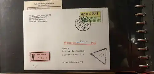 ATM 1.1 Wert 480 aus STS Bonn auf Wertbrief , Stempel Ersttag 9.2.83 (ohne TQ)