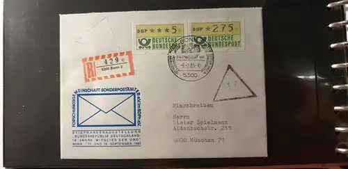 ATM 1.1 Werte 5 und 275 aus STS Bonn auf R-Bf , Stempel Ersttag 9.2.83 (ohne TQ)