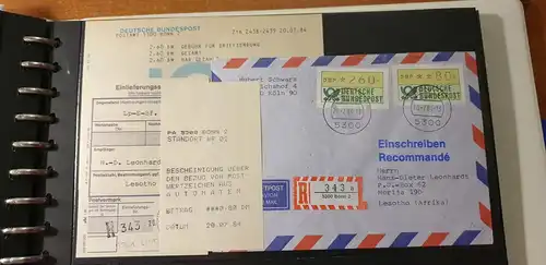 ATM 260Pfg aus STS und 80Pfg aus MWZD auf R-Brief nach Lesotho, mit AQ und TQ 