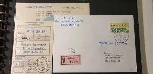 ATM 480Pfg aus STS Bonn auf Wertbrief nach Köln,  mit TQ vom LETZTTAG 31.7.84