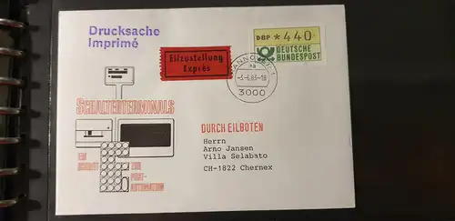 ATM 440Pfg aus STS Hannover auf Eil-Drucksache nach CH, Ersttag 3.6.83