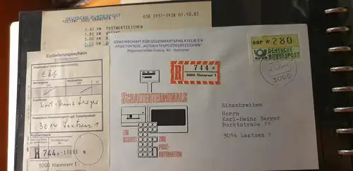 ATM 280Pfg aus STS Hannover auf R-Brief nach Laatzen, Tages.-O 1.10.83