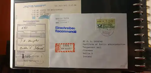 ATM 300Pfg aus STS Hannover auf R-Brief nach Irland, Tages.-O 12.7.84, TQ