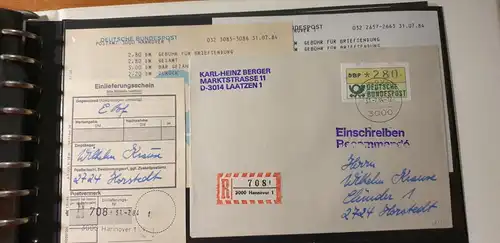 ATM 280Pfg aus STS Hannover auf R-Brief , Tages.-O und TQ vom Letzttag 31.7.84