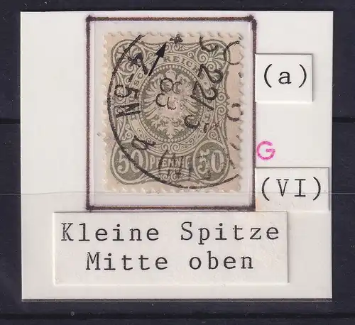 Dt. Reich 50 Pfennig Mi.-Nr. 44 a Plattenfehler VI, gestempelt, geprüft BPP