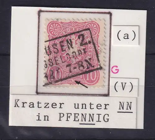 Dt. Reich 10 Pfennig Mi.-Nr. 41 a Plattenfehler V, gestempelt, geprüft BPP