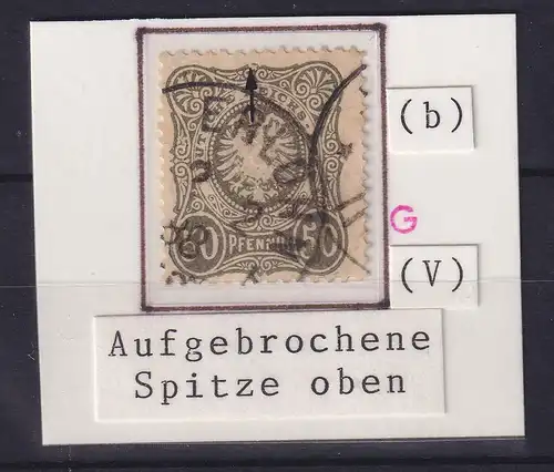 Dt. Reich 50 Pfennig Mi.-Nr. 44 b Plattenfehler V, gestempelt, geprüft BPP