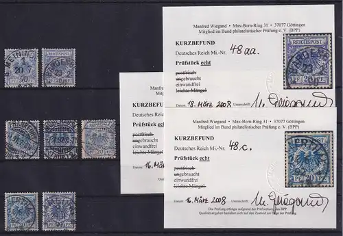 Dt. Reich 20 Pf Krone/Adler Mi.-Nr. 48 a-d alle Farben kpl. O, geprüft BPP