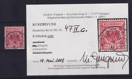 Dt. Reich 10 Pfennig Mi.-Nr. 47 c Plattenfehler IV, O, gepr. KB WIEGAND BPP