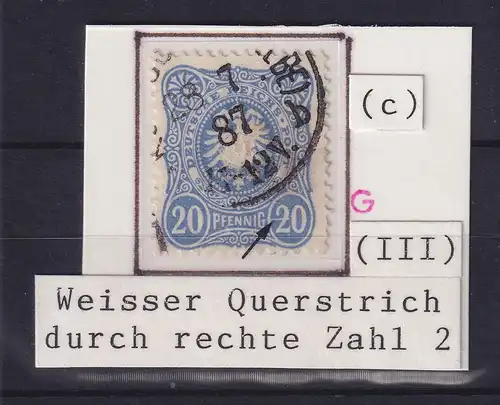 Dt. Reich 20 Pfennig Mi.-Nr. 42 c Plattenfehler III, gestempelt, geprüft BPP