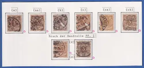 Dt. Reich 3 Pf Mi.-Nr. 45 a - e, alle 8 Farben mit Plattenfehler I, O, gepr. BPP