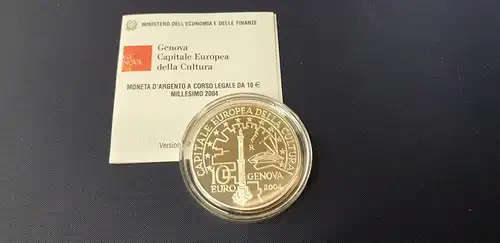 Italien 2004 Silbermünze Genua europ. Kulturhauptstadt 10 Euro 22g Ag 925 PP