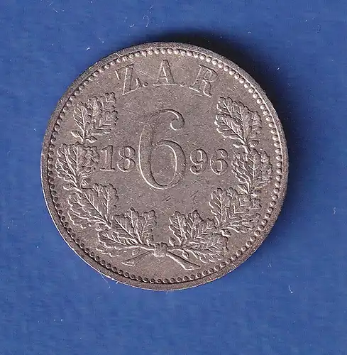 Südafrika 1896 Silbermünze 6 Pence Paul Krüger 2,8g/Àg925