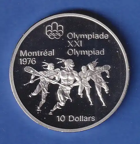 Kanada,10 Dollar Olympia-Silbermünze Montreal 1976, Lacrossespieler 48,4g Ag925