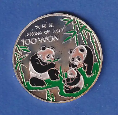 Nordkorea 1998 Silbermünze 100 Won Pandas teilkoloriert 7g Ag999 PP