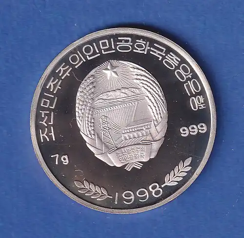 Nordkorea 1998 Silbermünze 100 Won Pandas teilkoloriert 7g Ag999 PP