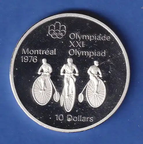 Kanada,10 Dollar Olympia-Silbermünze Montreal 1976 Hochradfahrer 48,4g Ag925