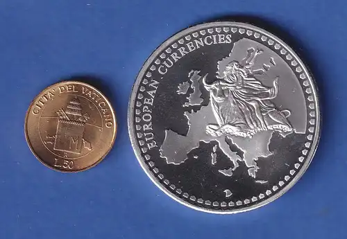 Medaille European currencies Vatikan - mit vergoldeter Münze 50 Lire, 2000
