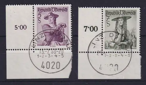 Österreich 1948/52 Trachten Mi.-Nr. 925, 980 Eckränder UL, Symbolzahlen 1 - 5, O