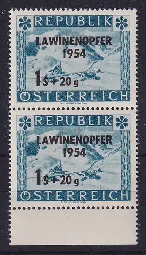Österreich 1954 Lawinenunglück Mi.-Nr. 998 II (untere Marke im senkr. Paar) ** 