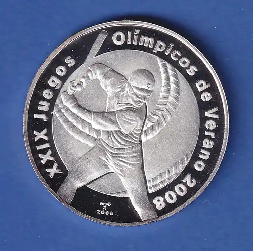 Kuba 2006 Silbermünze Olympia Baseball 10 Pesos 20g, Ag999 PP