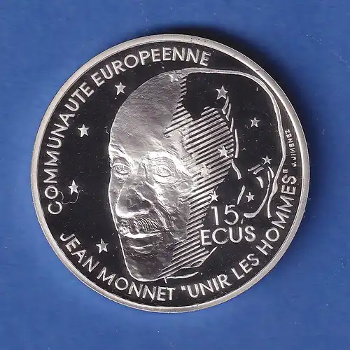 Frankreich 1992 Silbermünze Jean Monnet  100 Franc = 15 ECUS 22,2g Ag900 PP