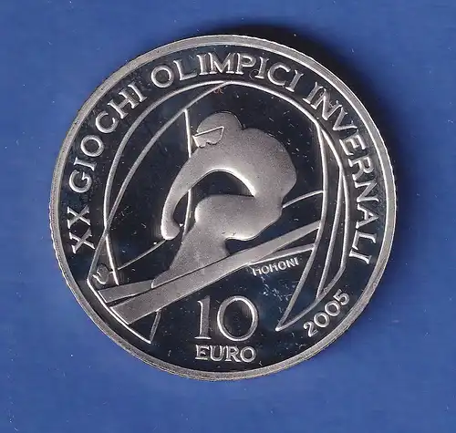 Italien 2005 Silbermünze Olympia Alpiner Skisport 10 Euro 22g, Ag925 PP