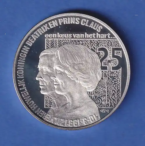 Niederlande 1991 Silbermünze Beatrix und Claus 25 ECU ca. 25g Ag925 PP