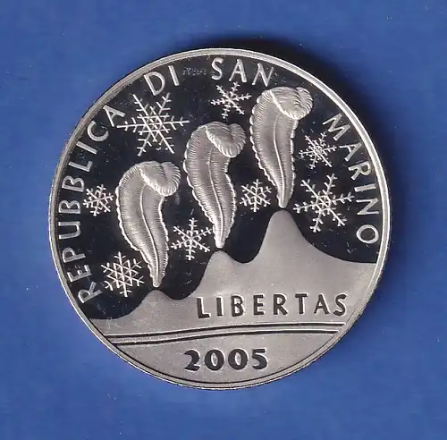 San Marino 2005 Silbermünze Olympia Abfahrtslauf 5 Euro 18g, Ag925 PP