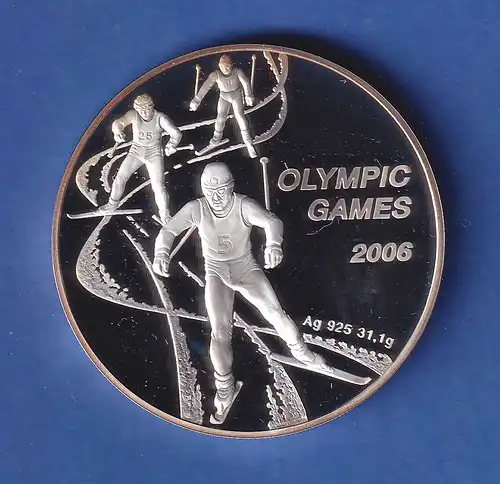 Kasachstan 2005 Silbermünze Olympia Skisport 100 Tenge 31,1g, Ag925 PP