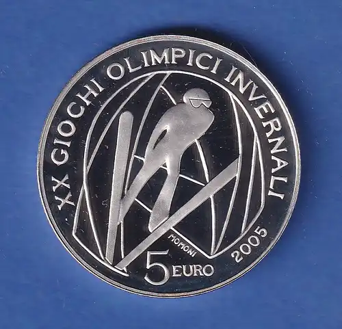 Italien 2005 Silbermünze Olympia Skilspringen 5 Euro 18g, Ag925 PP