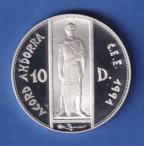 Andorra 1993 Silbermünze Heiliger Georg  10 Diners/ECU 31,47g Ag925 PP