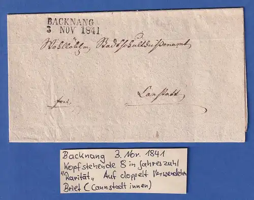 Württemberg Vorphila-Brief mit Zweizeiler BACKNANG 1841 - kopfstehende 8 