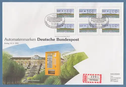 Deutschland ATM Mi.-Nr. 2.1.2 Satz VS1 auf großformatigem Schmuck-FDC O POTSDAM