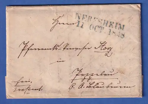 Württemberg Vorphila-Brief mit Zweizeiler NERESHEIM 1848