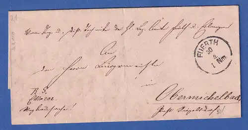 Bayern unfrankierter Dienstbrief mit Einkreisstempel FUERTH 1880