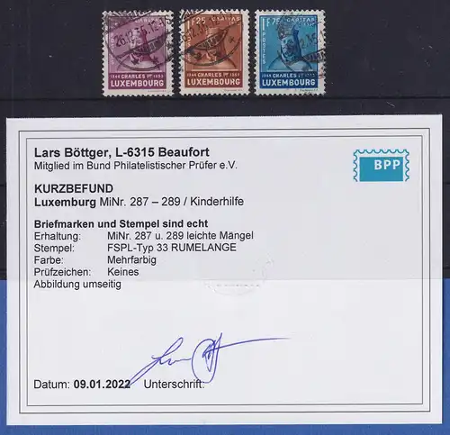 Luxemburg 1935 Kinderhilfe Mi.-Nr. 287-289 leichte Mängel O gepr. KB Böttger BPP