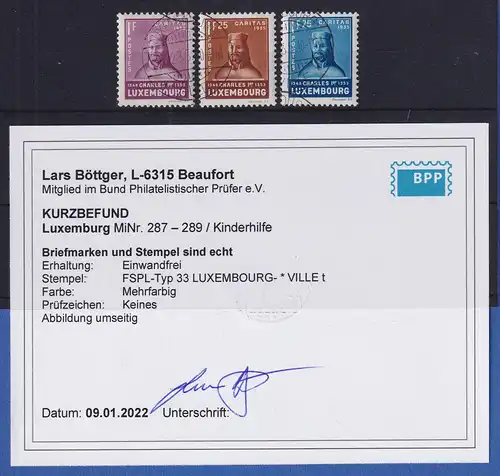 Luxemburg 1935 Kinderhilfe Mi.-Nr. 287-289 ,O, geprüft KB Böttger BPP
