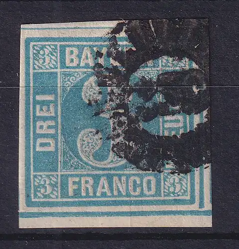 Bayern 3 Kreuzer blau Mi-Nr. 2 II Unterrandstück gestempelt