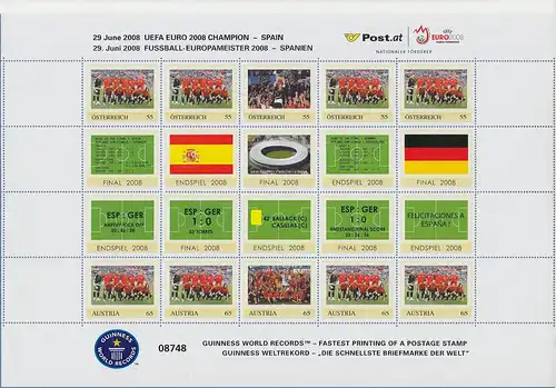 Österreich Sonderbogen Fussball Euro2008 Finale Spanien-Deutschland 1:0 Bogen **