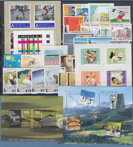 Schweiz 2005 Jahrgang komplett ** mit allen Selbstklebenden und Blockausgaben
