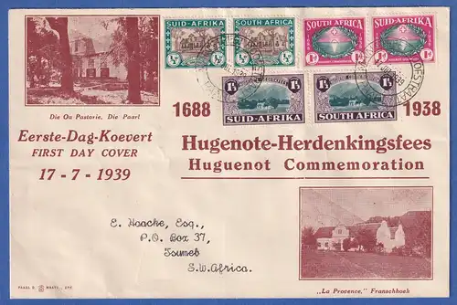 Südafrika 1939 Hugenotten Mi.-Nr. 131-136, waag. Paare auf FDC O PAARL