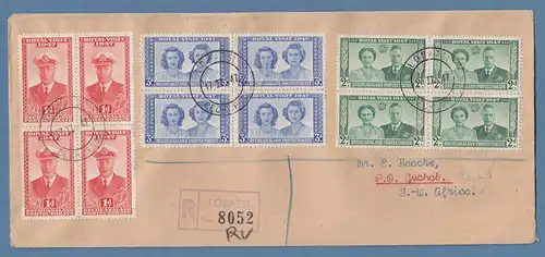 Bechuanaland 1947 Royal Visit Mi.-Nr. 118-120 je Viererblock auf R-FDC