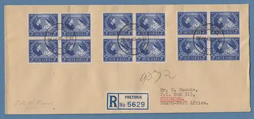 Südafrika 1948 Silberhochzeit Mi.-Nr. 207-08  3 Viererblocks auf R-FDC Pretoria