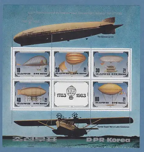 Korea-Nord 1983 200 Jahre Luftfahrt, Luftschiffe Mi.-Nr. Block 134 **