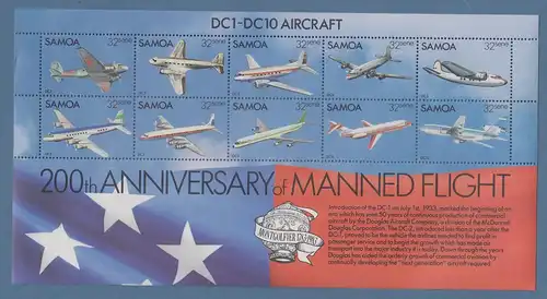 Samoa 1983 200 Jahre Luftfahrt. Passagier-Flugzeuge, Mi.-Nr. Block 30 **