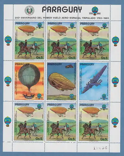 Paraguay 1983 200 Jahre Luftfahrt Mi.-Nr. 3617 6x im Kleinbogen **